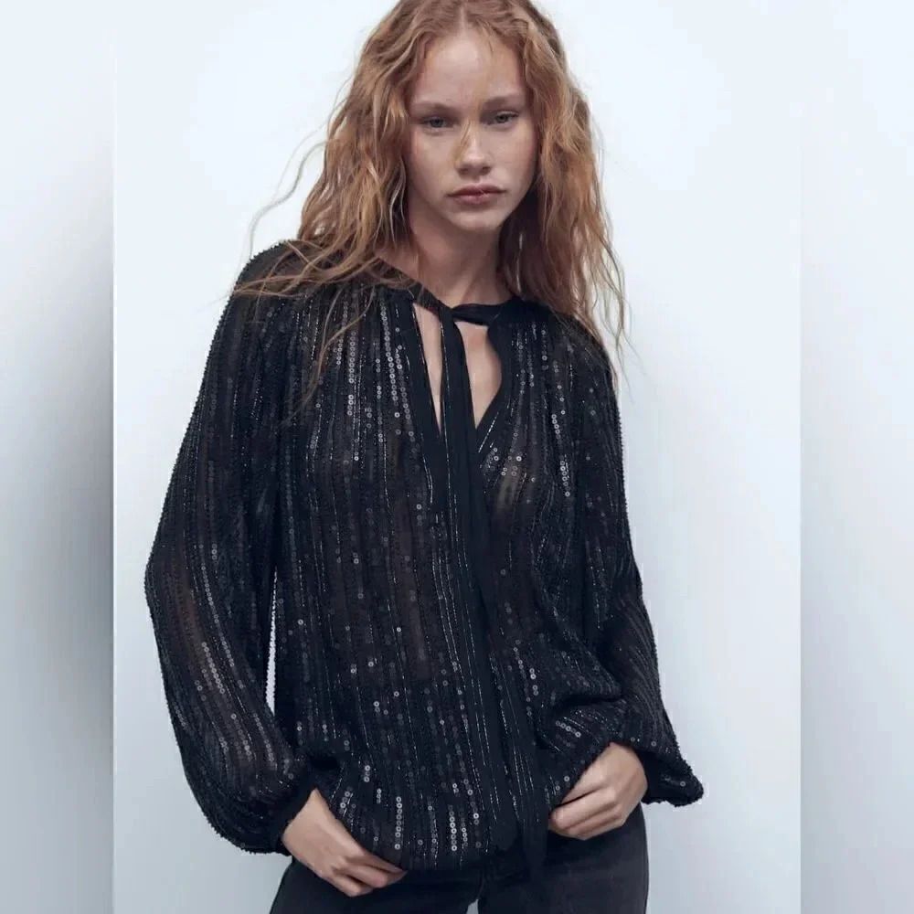 ZARA VOLUMINOUS SEQUIN BLOUSE